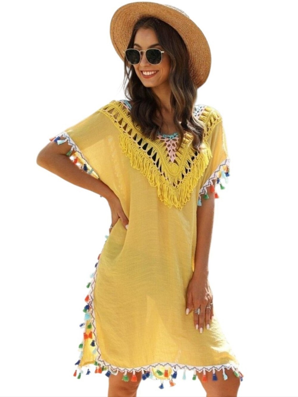 Women's Crochet Tassel Boho Swimsuit Cover-up Onesize